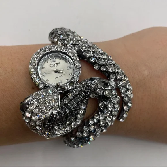Set Of 3 Figaro Couture Quartz Cuff Embellished Rhinestones 